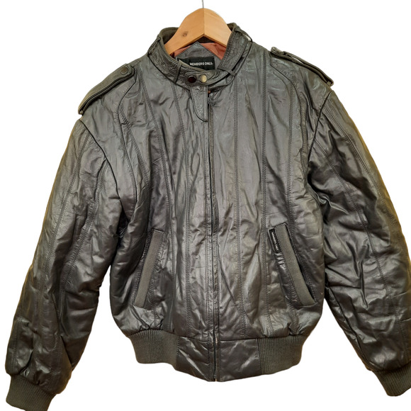 Vintage Members Only| 1980s Gray Leather Bomber Jacket Sz 40 - Picture 3 of 15
